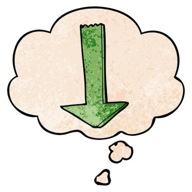 karikatür işaret ok ve grunge doku patt düşünce balonu