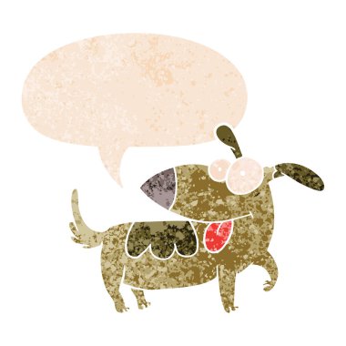 retro dokulu tarzı karikatür mutlu köpek ve konuşma balonu