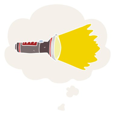 karikatür elektrikli meşale ve retro tarzında düşünce balonu