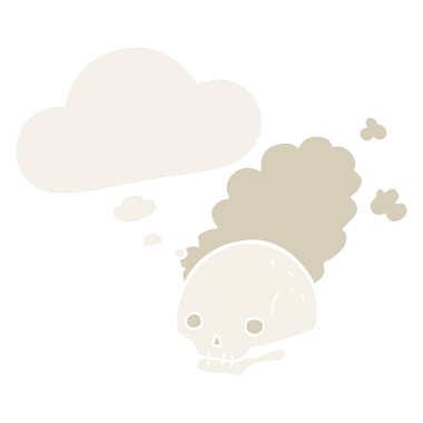 karikatür tozlu eski kafatası ve retro tarzında düşünce balonu