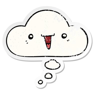 sevimli karikatür yüz ve sıkıntılı yıpranmış sticke olarak kabarcık düşünce