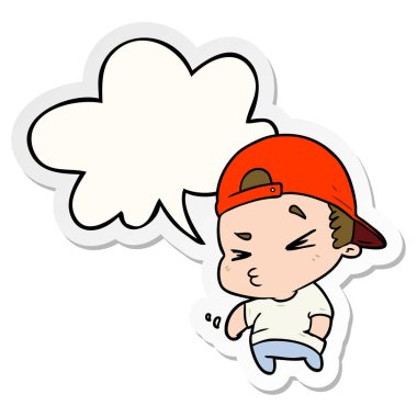 karikatür serin çocuk ve konuşma balonu etiket