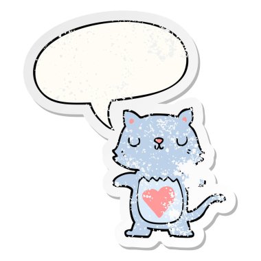 sevimli karikatür kedi ve konuşma balonu sıkıntılı etiket