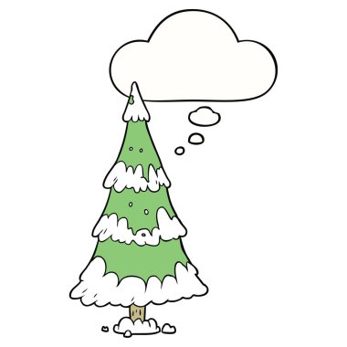 karikatür noel ağacı ve düşünce balonu