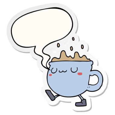 karikatür kahve fincanı yürüyüş ve konuşma kabarcık etiket