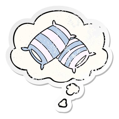 karikatür yastık ve sıkıntılı yıpranmış etiket olarak kabarcık düşünce