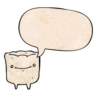 retro doku tarzında karikatür mutlu diş ve konuşma balonu