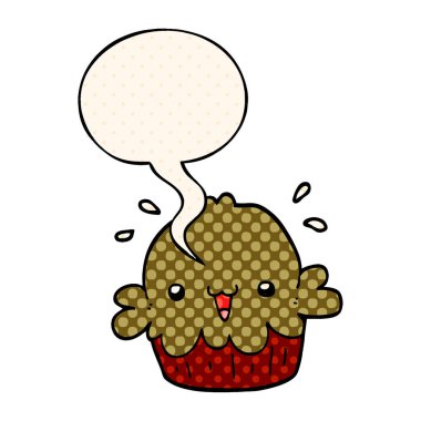 çizgi roman tarzında sevimli karikatür pasta ve konuşma balonu