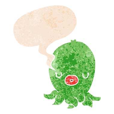 retro dokulu tarzda karikatür ahtapot ve konuşma balonu