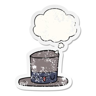 bir sıkıntılı aşınmış Sticker olarak karikatür üst şapka ve düşünce balonu