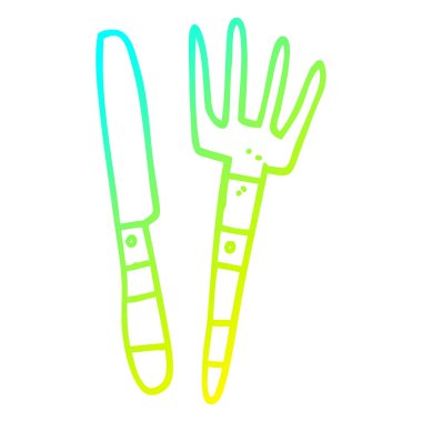 soğuk degrade çizgi çizim karikatür bıçak ve çatal