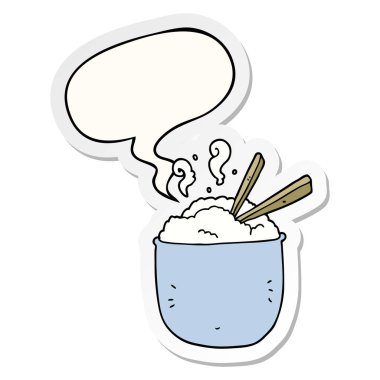 pirinç ve konuşma kabarcık etiket karikatür kase