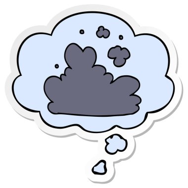 karikatür bulut ve basılı bir etiket olarak düşünce balonu