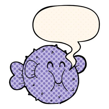 çizgi roman tarzında karikatür kirpi balık ve konuşma balonu