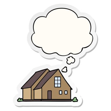 karikatür evi ve baskılı bir etiket olarak kabarcık düşünce