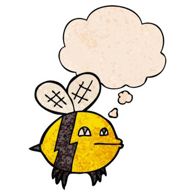 karikatür arı ve grunge doku desen tarzında düşünce balonu