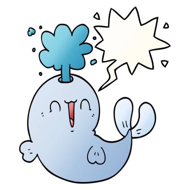 düzgün gradien karikatür balina spouting su ve konuşma balonu