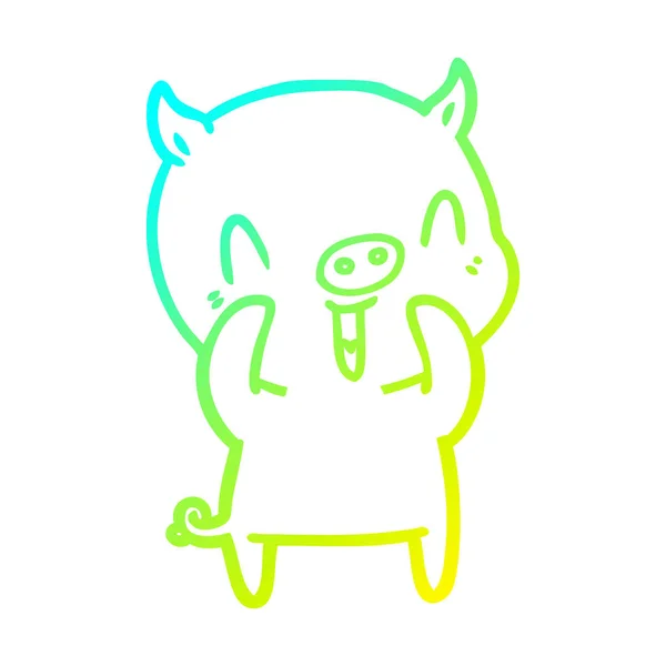 Kalte Gradientenlinie zeichnet glückliches Cartoon-Schwein — Stockvektor