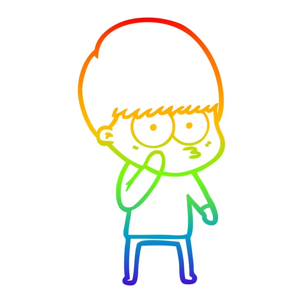 Rainbow gradient ligne dessin curieux dessin animé garçon — Image vectorielle