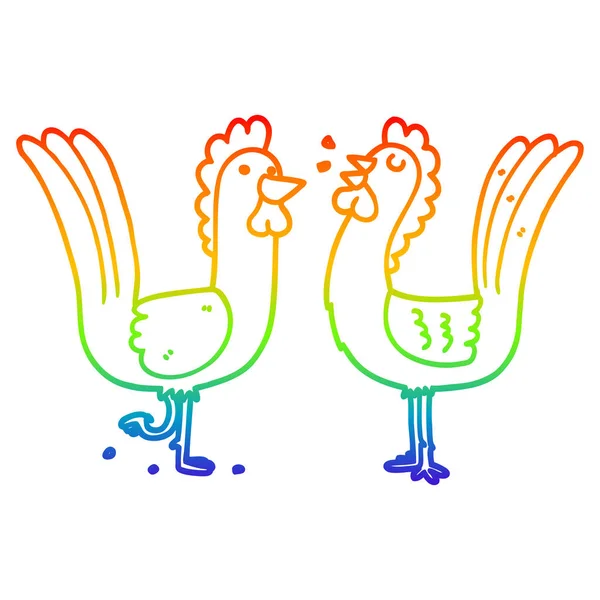 Regenbogen-Gradienten-Linie Zeichnung Cartoon-Hühner — Stockvektor