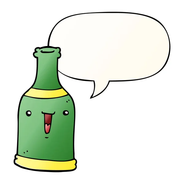 Cartoon beer bottle and speech bubble in smooth gradient style — Stock Vector