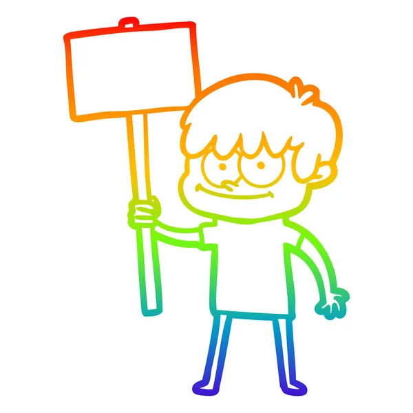 虹のグラデーションラインは幸せな漫画の男を描く — ストックベクタ