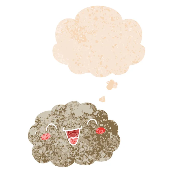 Happy cartoon cloud and thought bubble in retro textured style - Stok Vektor
