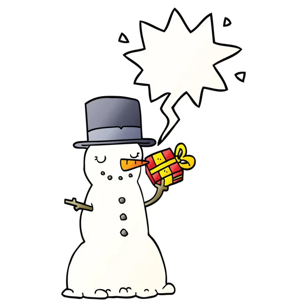 Düzgün degrade s karikatür noel kardan adam ve konuşma balonu — Stok Vektör
