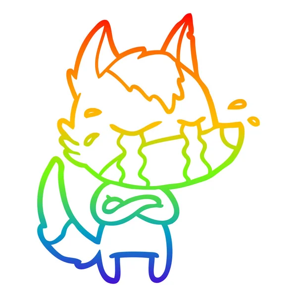 Regenboog gradiënt lijntekening cartoon huilen Wolf — Stockvector