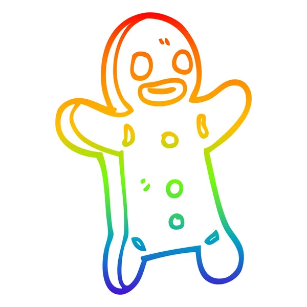Rainbow gradient line drawing cartoon gingerbread man — Stock Vector