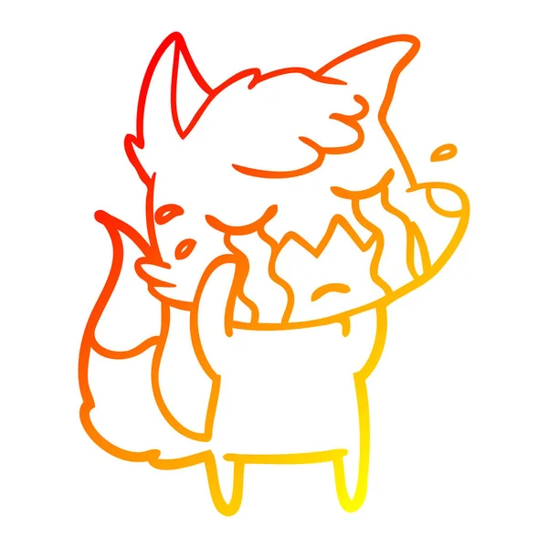 Warm gradient line drawing crying fox cartoon — Stock Vector