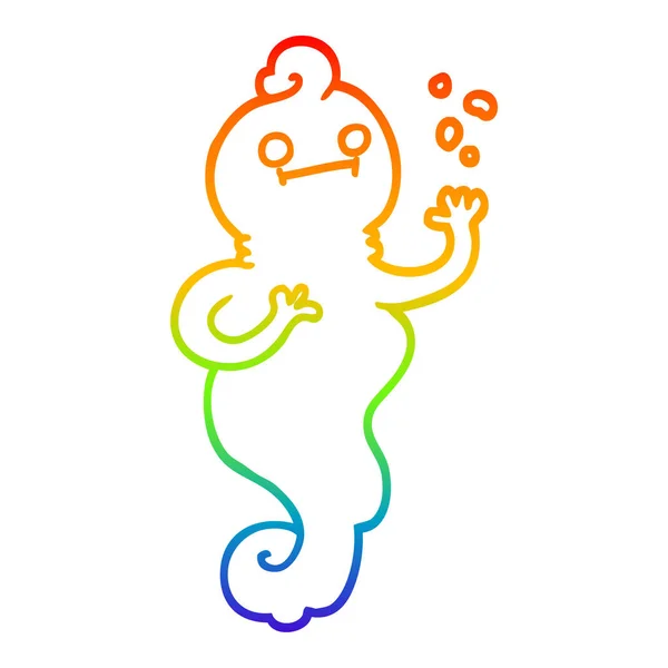 Arco iris gradiente línea dibujo dibujos animados fantasma espeluznante — Vector de stock