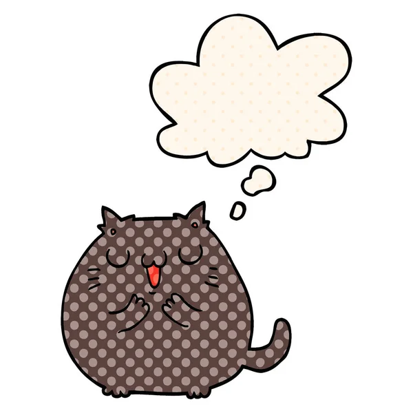 Szczęśliwy kreskówka kot i myśl bańka w komiks styl książka — Wektor stockowy