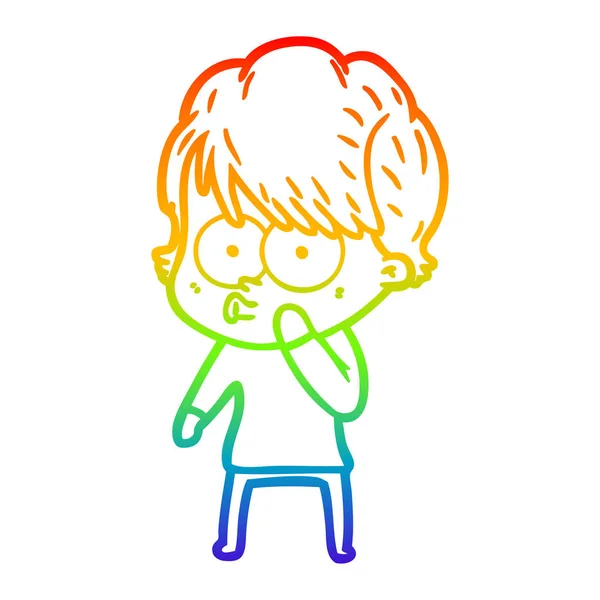 Regenboog gradiënt lijntekening cartoon vrouw — Stockvector