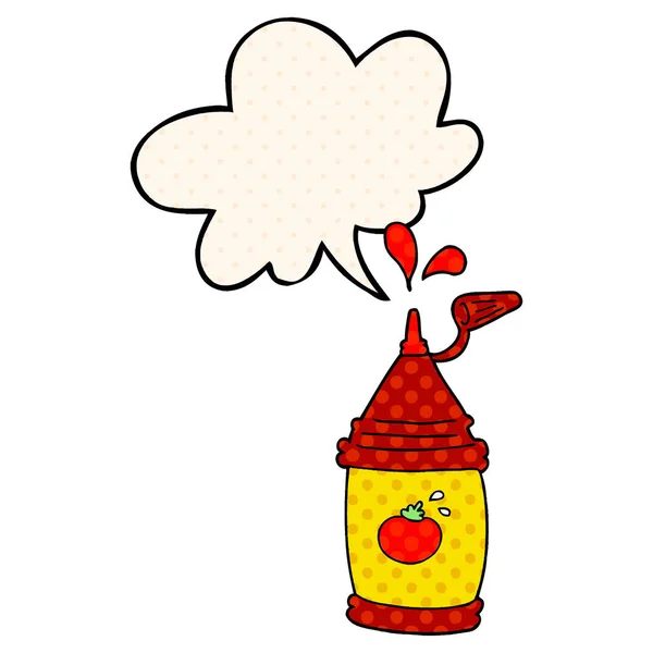 Cartoon ketchup butelka i bańka mowy w komiksowym stylu książki — Wektor stockowy