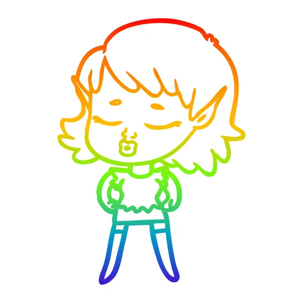 Arco-íris linha gradiente desenho bonito desenho animado elfo menina —  Vetores de Stock