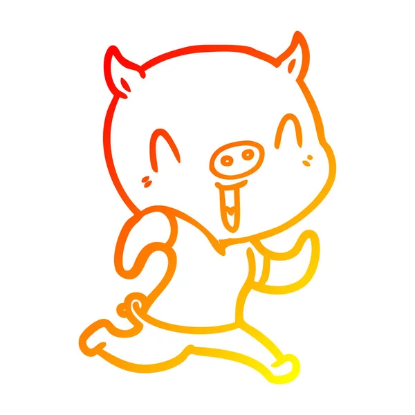 Chaud gradient ligne dessin heureux dessin animé cochon — Image vectorielle