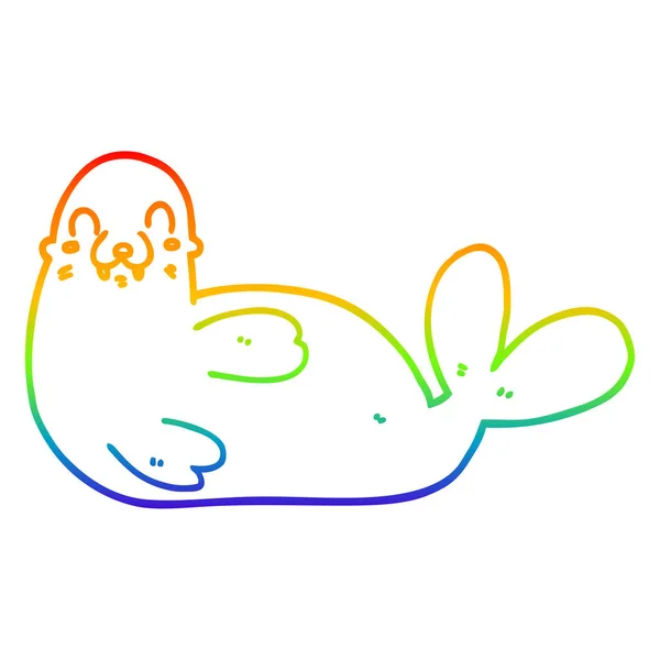 Regenboog gradiënt lijntekening cartoon zegel — Stockvector