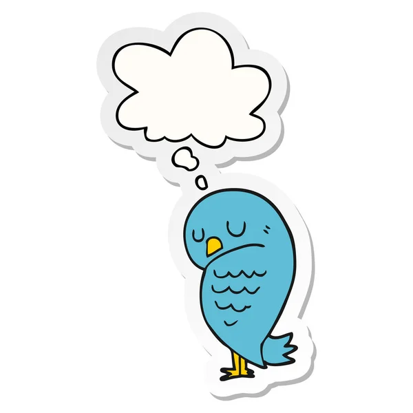 कार्टून पक्षी और विचार बुलबुला एक मुद्रित स्टिकर के रूप में — स्टॉक वेक्टर
