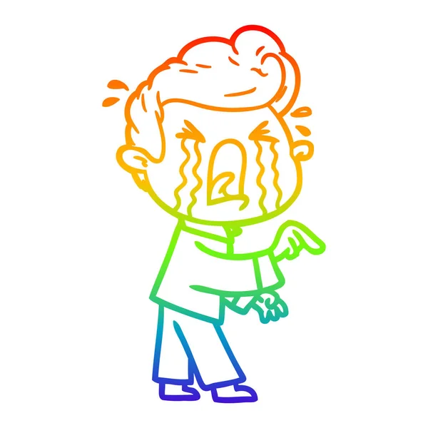 Regenboog gradiënt lijntekening cartoon huilen man — Stockvector