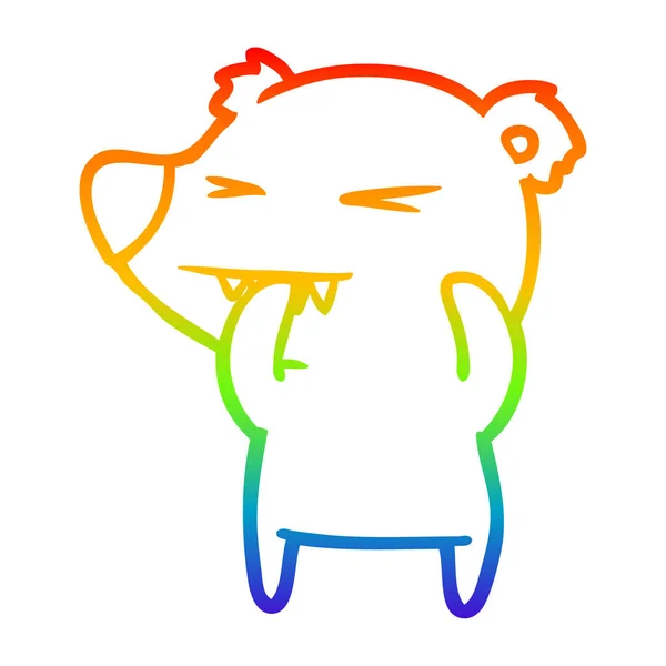 彩虹渐变线绘制愤怒的熊卡通 — 图库矢量图片