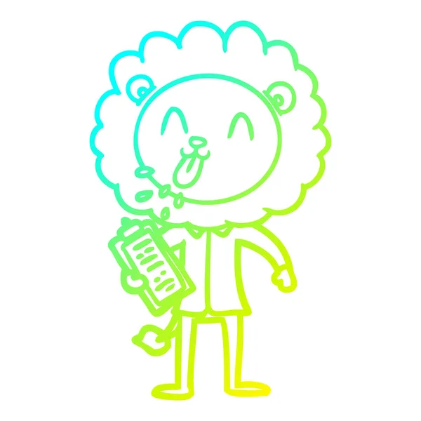 Línea de gradiente frío dibujo feliz león de dibujos animados — Vector de stock