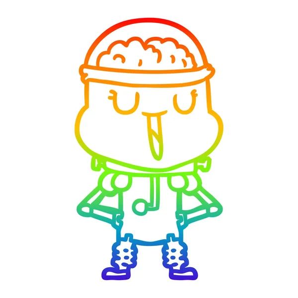 Linea gradiente arcobaleno disegno robot cartone animato felice — Vettoriale Stock