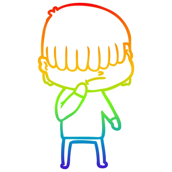 Rainbow gradient ligne dessin animé garçon avec les cheveux désordonnés — Image vectorielle