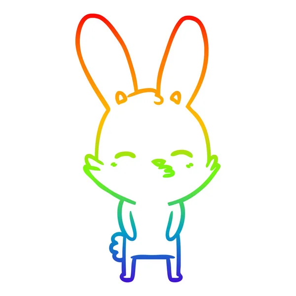 Rainbow gradient ligne dessin curieux lapin dessin animé — Image vectorielle