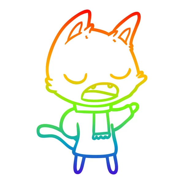 冬服を着た猫を話す虹のグラデーションライン描画 — ストックベクタ