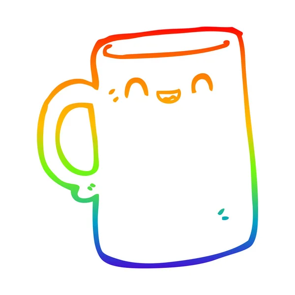 Rainbow gradient line drawing cartoon mug — Stock Vector