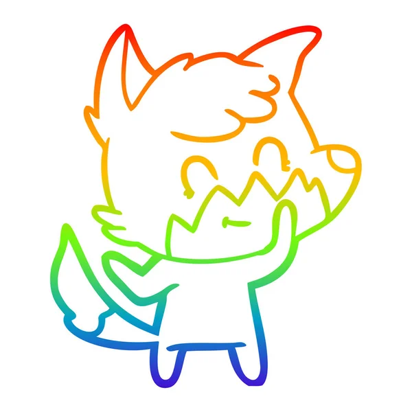 虹のグラデーションライン描画漫画フレンドリーなキツネ — ストックベクタ