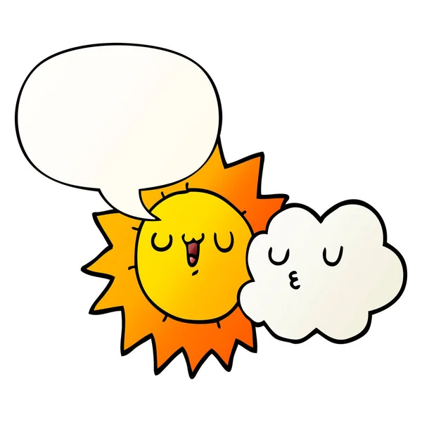 Мультфильм солнце и облако и речевой пузырь в гладком градиентном стиле — стоковый вектор