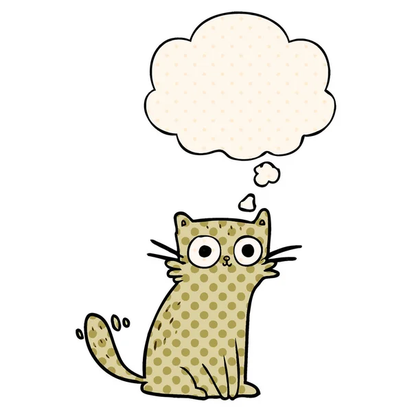 Kartun kucing dan berpikir gelembung dalam gaya buku komik - Stok Vektor